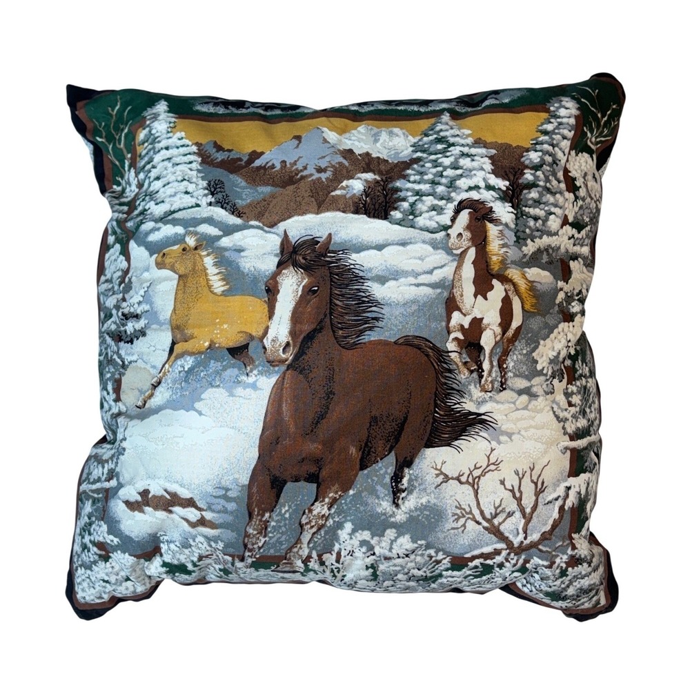Horse Tapestry Throw Pillow 18x18 Multicolor Winter Lodge Western Decor